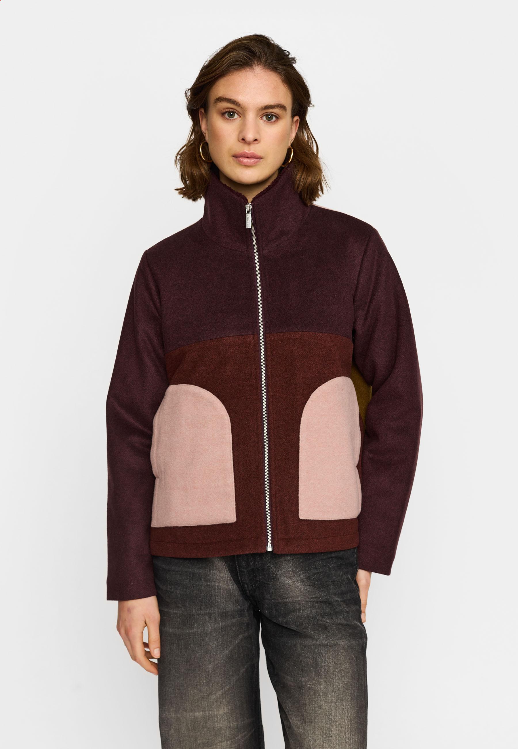 Selfhood Block Jacket Burgundy Damen Wollmix Jacke braun